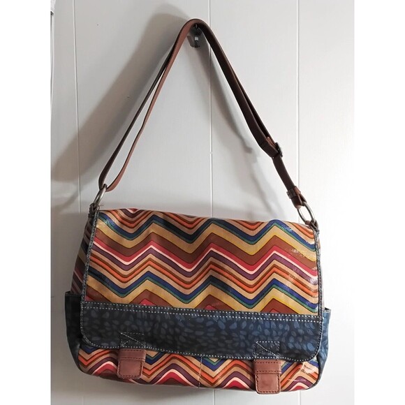 FOSSIL Key Per Crossbody Messenger Bag Striped Coated Canvas Preppy Travel WEAR - Picture 1 of 8